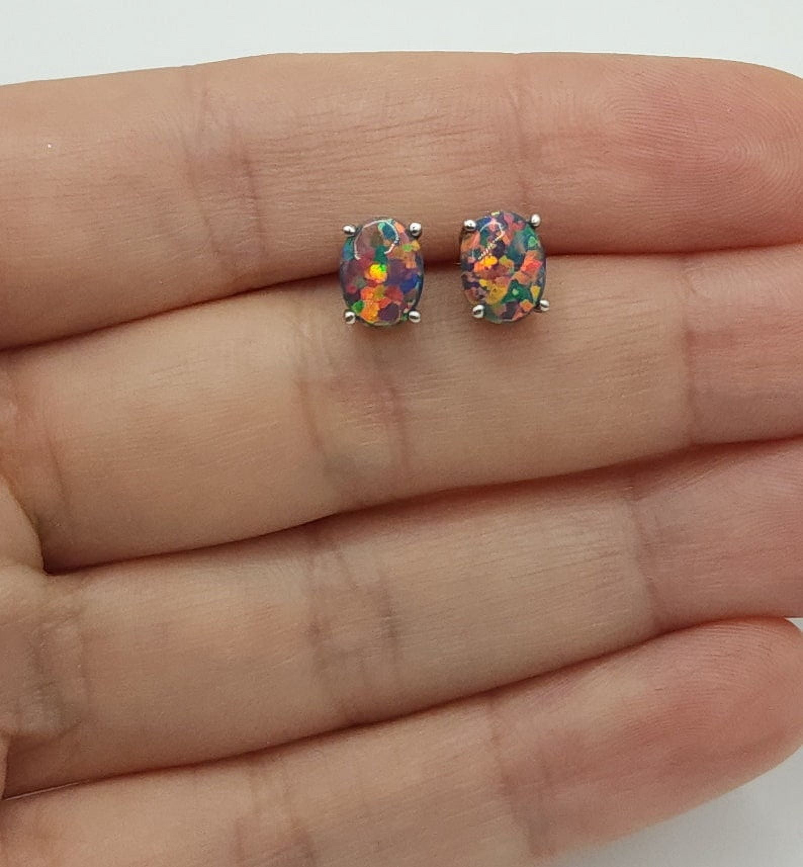 ELITE GEMS AND JEWELLERY 14Kt Gold Black Opal Earrings, Opal Gold Earrings, Opal Oval Earrings, Opal Stud Earrings, October Birthstone Earrings