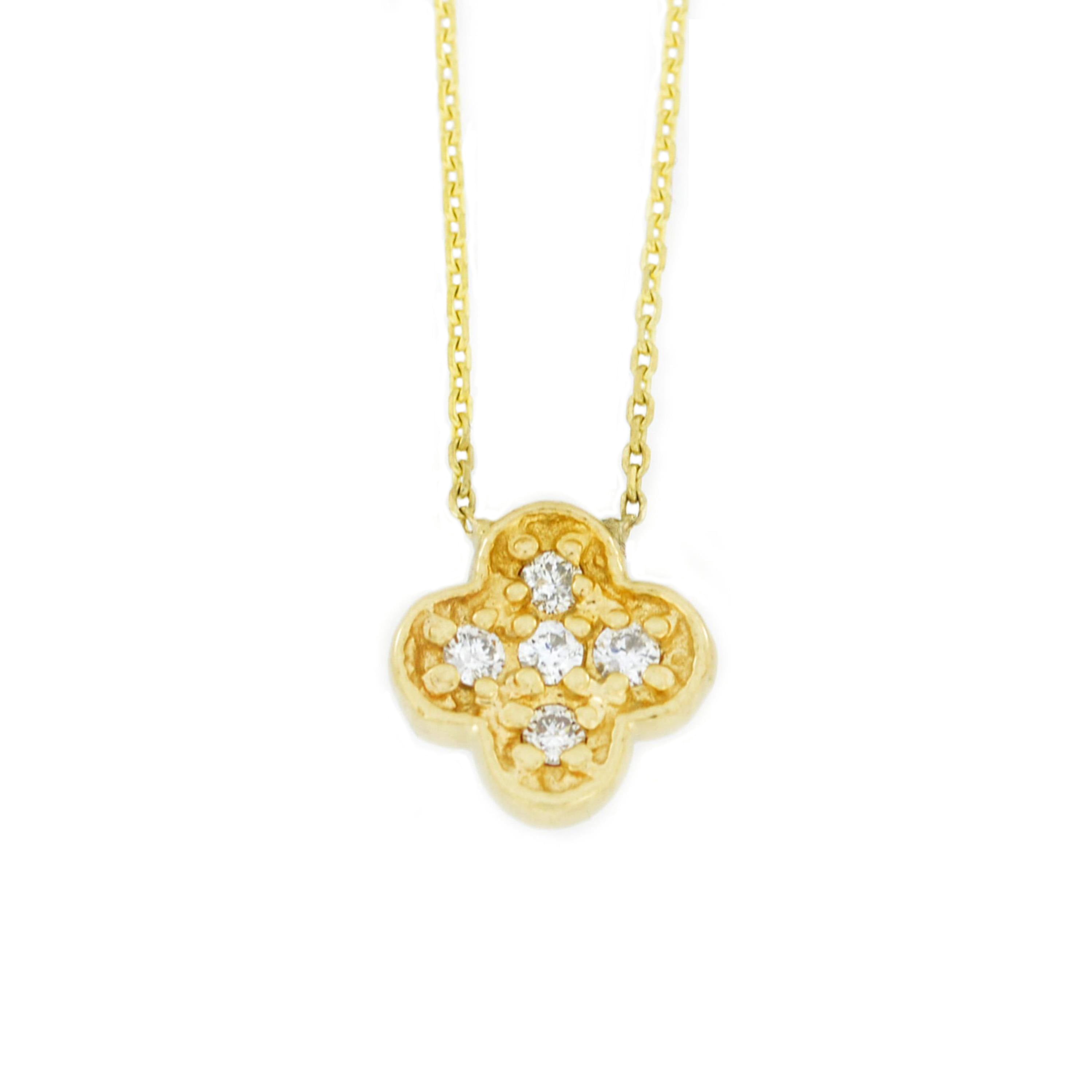 14Kt Gold Genuine Natural Diamond Clover Design Pendant Necklace ...