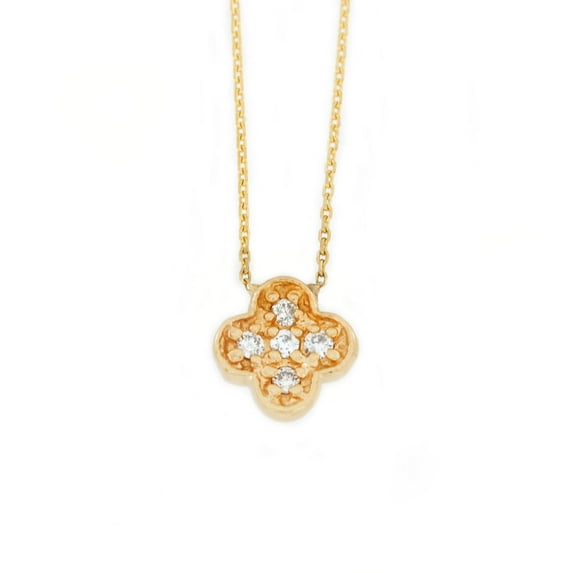 14Kt Gold Genuine Natural Diamond Clover Pendant Necklace