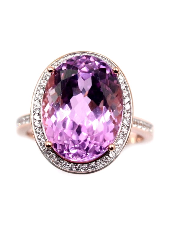 14Kt Gold Rose Kunzite With White Natural Zircon Ring