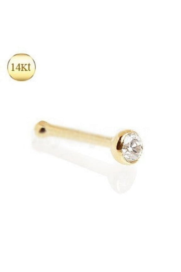 14Kt. Gold Stud Nose Ring with Press Fit CZ
