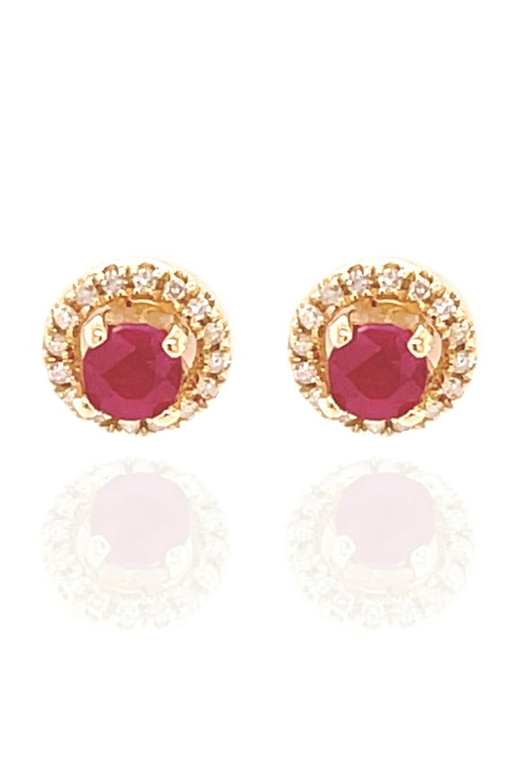 14Kt Rose Gold Burmese Ruby With Created White Sapphire Earring