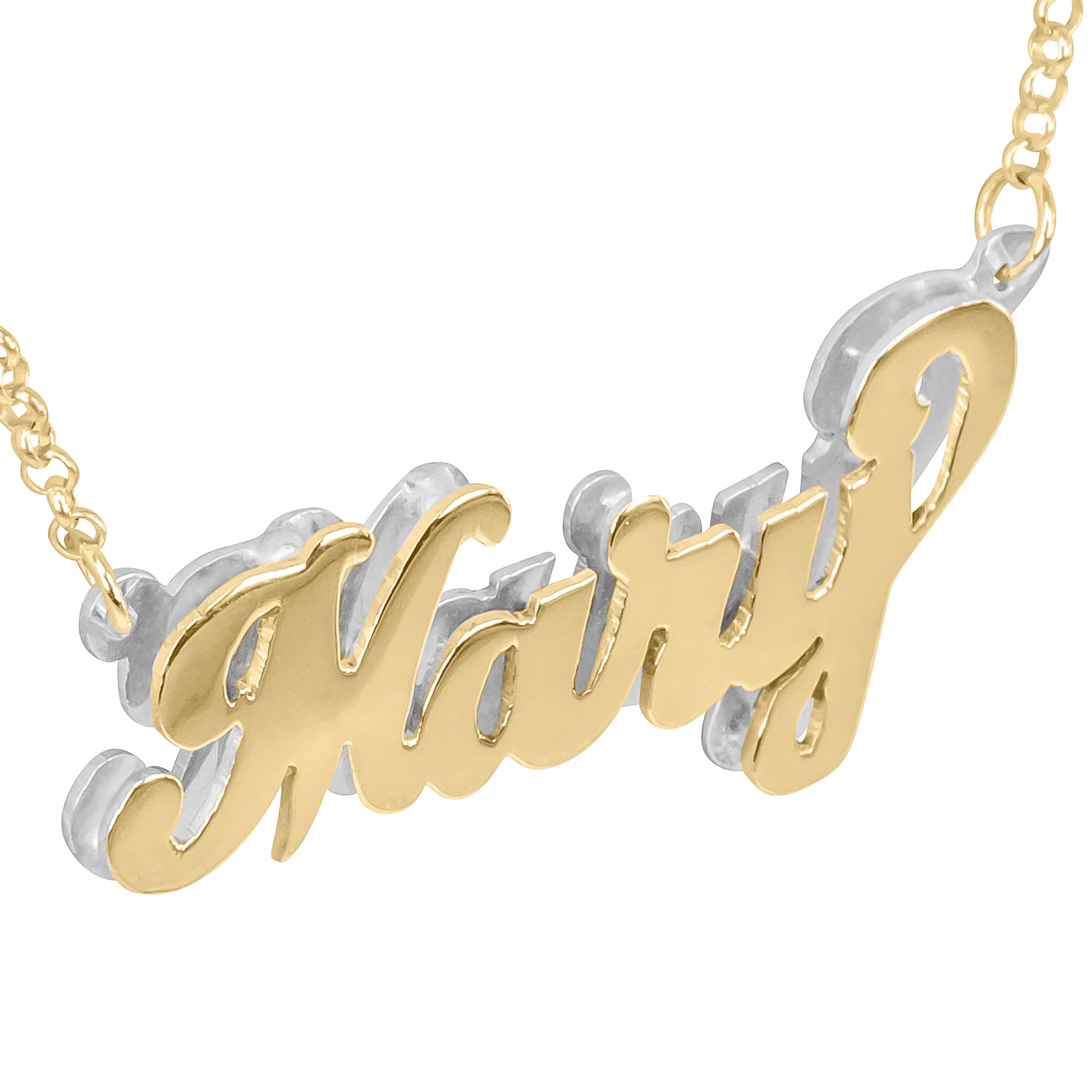 14Kt Solid Gold & Sterling Silver Personalized Double 3 D Name Necklace with Sterling Silver Rollo Chain