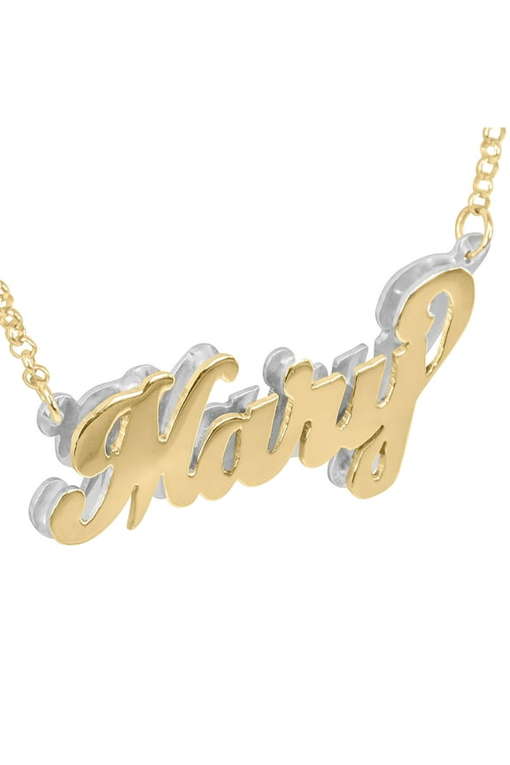 14Kt Solid Gold & Sterling Silver Personalized Double 3 D Name Necklace with Sterling Silver Rollo Chain