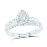 14Kt White Gold 1/3Ctw Natural Diamond Cn Pear Double Halo Bridal Set 14Kt White Gold 1/3Ctw Natural Diamond Cn Pear Double Halo Bridal Set