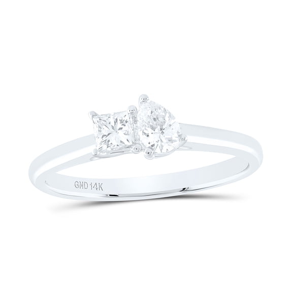 14Kt White Gold 1/4 Ct-Cpr, 1/4 Ct-Cps I1-IJ Fashion Princess Pear Ring, Size 7