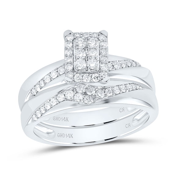 14Kt White Gold 3/4 Ctw Natural Diamond Fashion Emerald Trio Set, Womens Size: 7.5 / Mens Size: 11.5