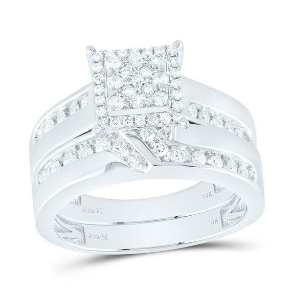 14Kt White Gold 3/4 Ctw Natural Diamond Square Trio Set, Womens Size: 7.5 / Mens Size: 9.5