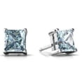 thumbnail image 1 of 14Kt White Gold Aquamarine Princess Cut Stud Earrings, 1 of 2
