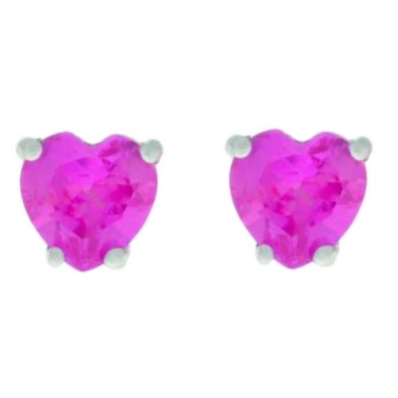 14Kt White Gold Pink Sapphire Heart Stud Earrings