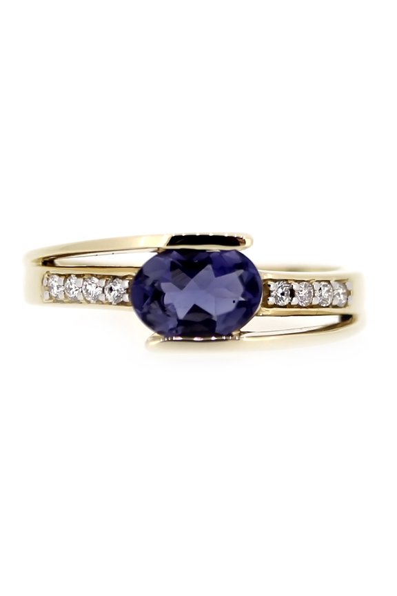 14Kt Yellow Gold Iolite With Diamond Ring