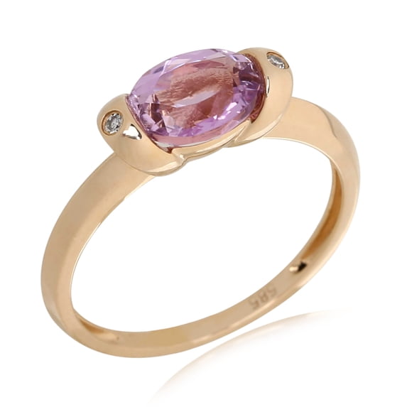 14Kt Yellow Gold Kunzite White Diamond Ring