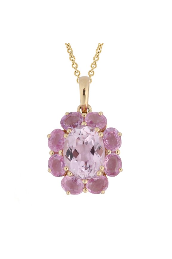 14Kt Yellow Gold Kunzite With Pink Sapphire Pendant