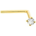 thumbnail image 1 of 14Kt Yellow Gold L-Shape Bend Nose Stud with Genuine 1.5mm Diamond 22G Nose Ring Stud Unisex - April Birthstone -LSYG-WD1.5, 1 of 5