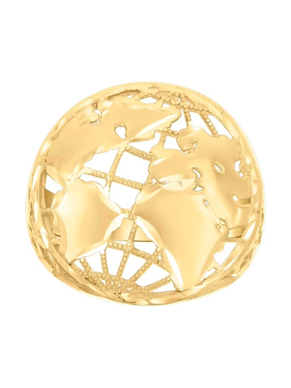 14Kt Yellow Gold Mens World Map Globe Ring, Mens Size: 10