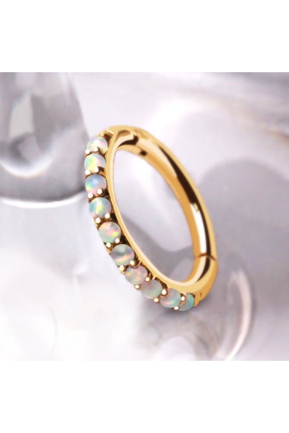 14Kt Yellow Gold Multi-Synthetic Opal Clicker Ring