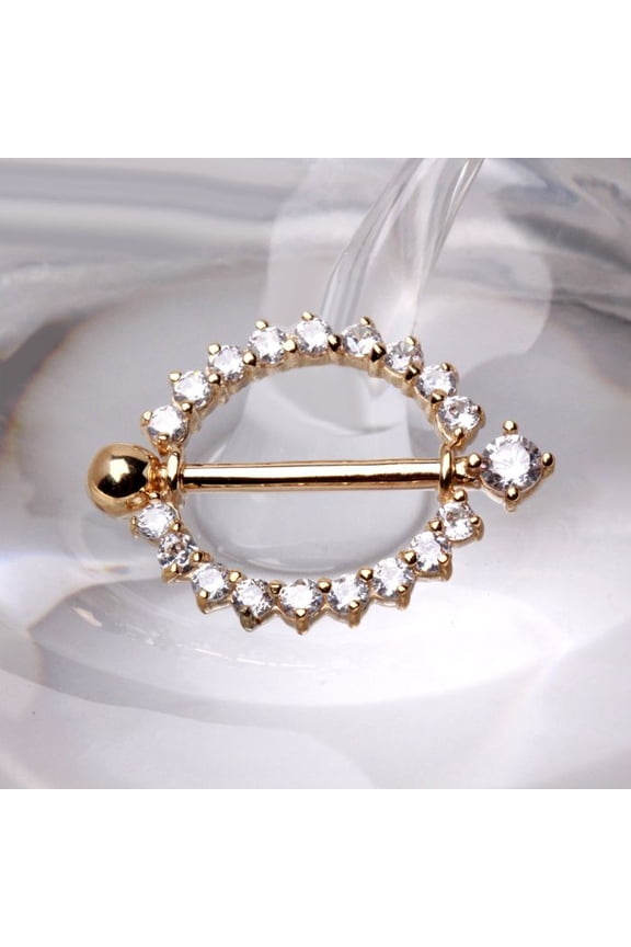 14Kt Yellow Gold Nipple Ring with Round CZ