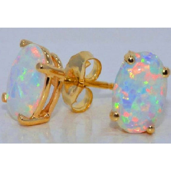 14Kt Yellow Gold Opal Oval Stud Earrings