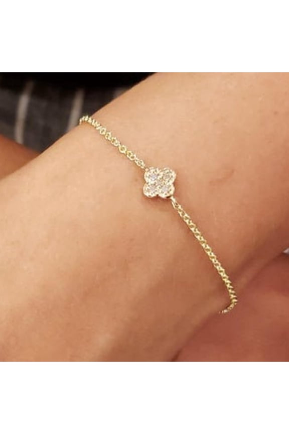 14Kt Yellow Gold Plated Lab Created Diamond Clover Cluster Bracelet 1Ct Round Cut 7In