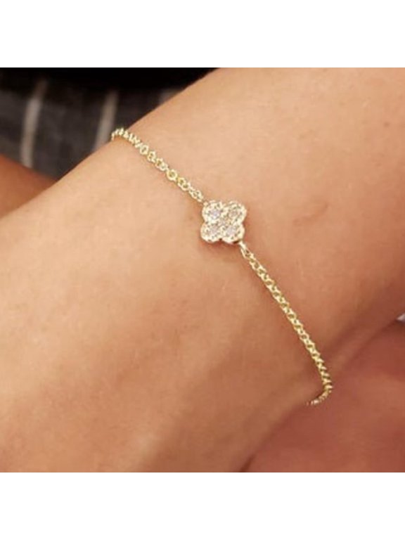 14Kt Yellow Gold Plated Lab Created Diamond Clover Cluster Bracelet 1Ct Round Cut 7In