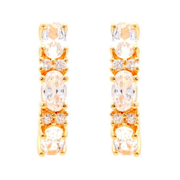 14Kt Yellow Gold White Natural Zircon With Diamond Earring