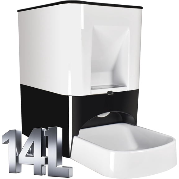 14L Portion Control Automatic Dog Feeder Large Breed, Programmable Auto Pet Food Dispenser, Timed Dog Feeder Extra Large, 1200mAh Battery and Plug-in Power White