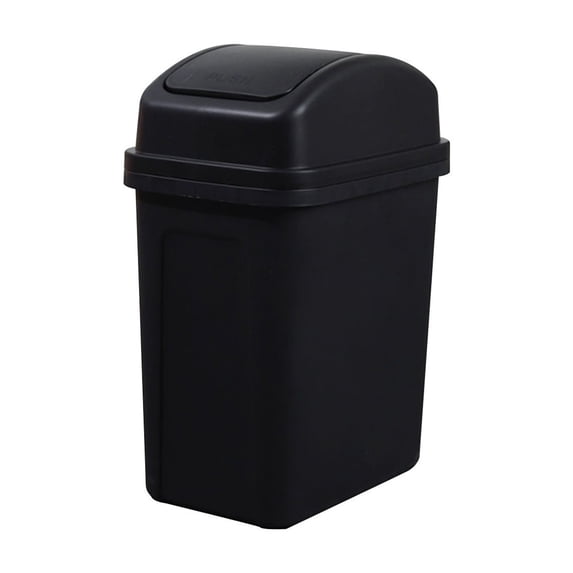 14L Press-Top Plastic Trash Can, Torqee Waste Bin With Hinged Lid, Large Capacity Garbage Container, for Home Kitchen, Bathroom and Living Room, Black