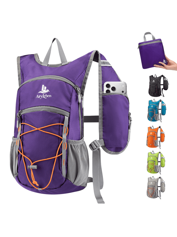 14L Small Hiking Backpack,Purple Lightweight Packable Travel Daypack for Men Women | Quick Phone Pocket, Breathable Material, Water Resistant, Adjustable Straps, Emergency Whistle, Commuting Cycling