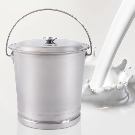 14L Stainless Steel Milk Pail Bucket with Lid, Large Capacity Milk Can Soup Bucket with Portable Handle, for Coffee, Tea, Water, Rice, Sands (14L)
