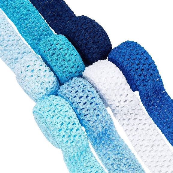 14M Blue Series Elastic Crochet Headband Ribbon for Hair Bow Accessories Gift Wrapping Mixed Color 40~45x1.5~2mm