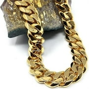 BINTU 14MM 24K Cuban link chain necklace for men and women Hip hop Miami cuban link Fashion Jewelry Diamond Cut Heavy 20 Inch