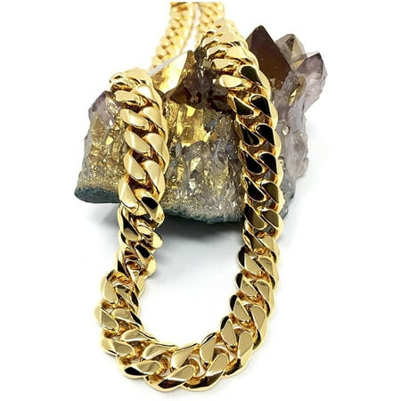 14MM Gold Filled Chain 24K Miami Cuban link Curb Necklace for Men Boys Fathers Husband Perfect gift Hip Hop Rapper Chain