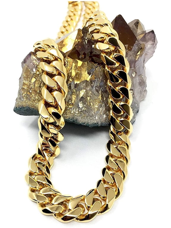 14MM Gold Filled Chain 24K Miami Cuban link Curb Necklace for Men Boys Fathers Husband Perfect gift Hip Hop Rapper Chain
