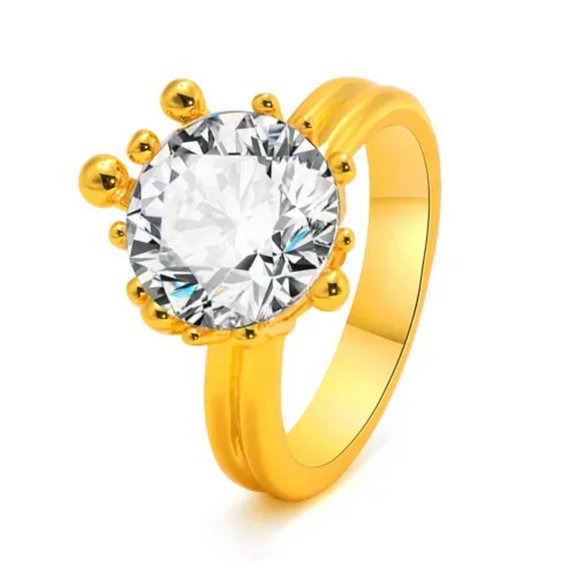 14MM Round AAA CZ Gold Band Jewelry Women's Copper Wedding Party Ring Size 6 / 7