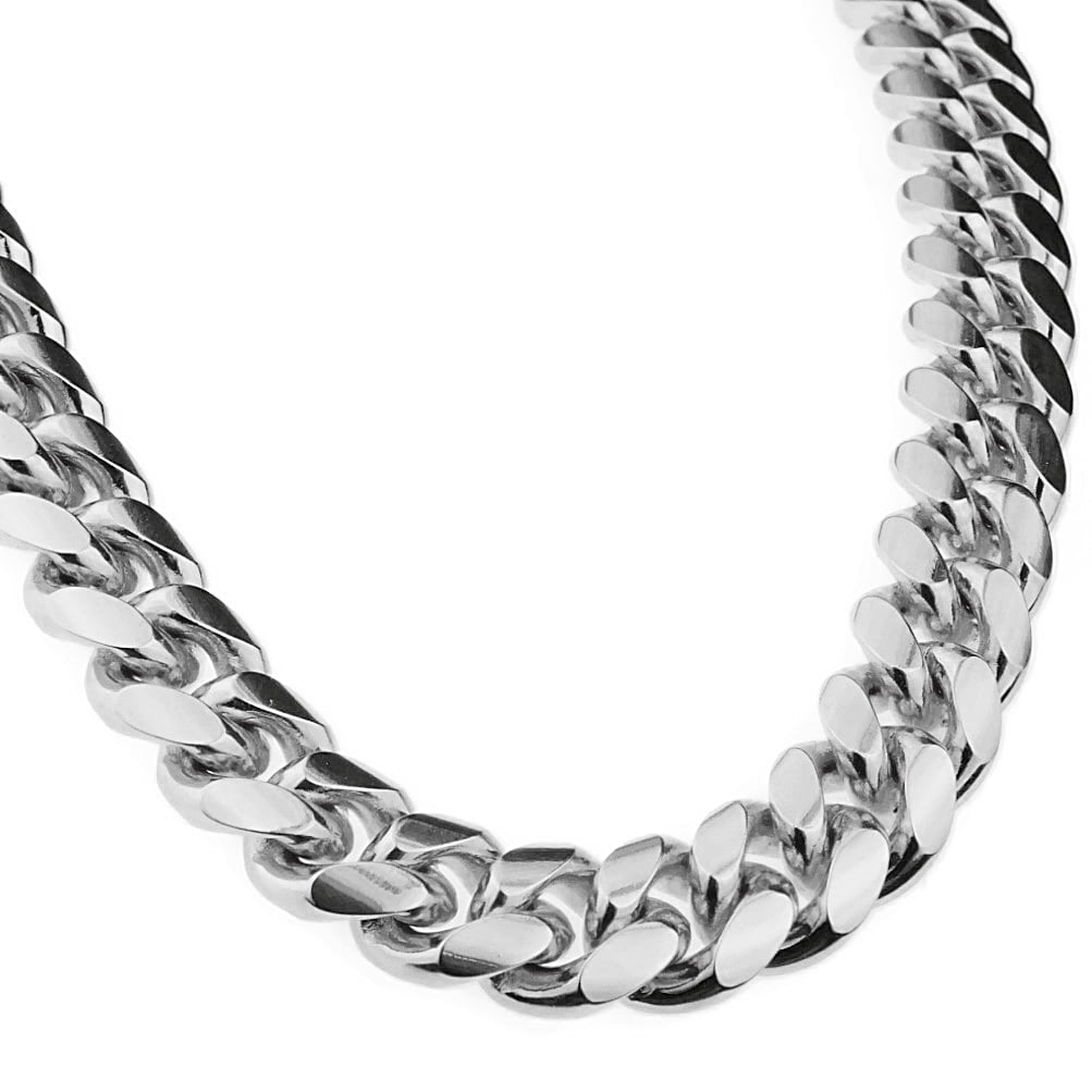 14MM White Gold Chain 14K Miami Cuban link Curb Necklace for Men Boys ...