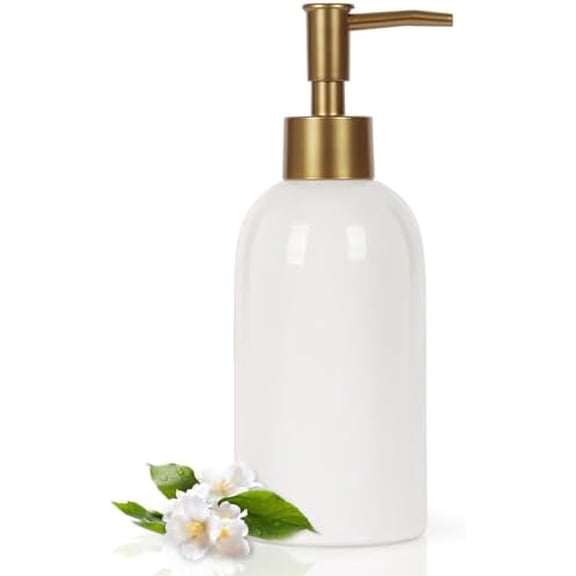 14OZ Ceramic Soap Dispenser Ceramic Soap Pump Dispenser Can Fill Liquid for Bathroom/Kitchen (White)