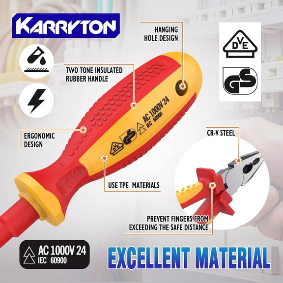 14PC 1000V Insulated Electrician Tool Set VDE Certified with Pliers Screwdrivers Voltage Tester and Bag for Home Industrial Repair