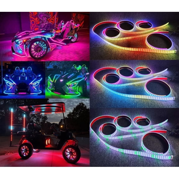 Tzvmnylighting Factory - 14PC 2FT 24" Brightest LED CHASING Quad Row Strip for Golf Cart Slingshot Underglow Light Waterproof Play With Music APP +Remote
