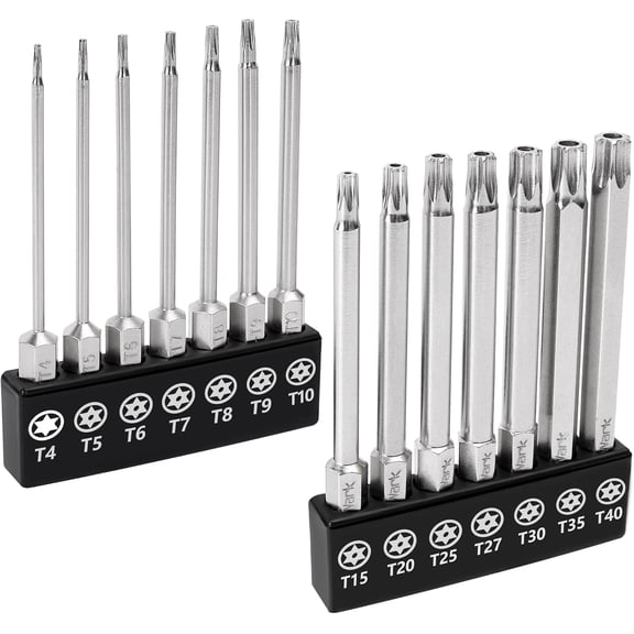 14PC Security Torx Bit Set 3" Long Tamper Proof Star Screwdriver Bit Set 1/4" Hex Shank S2 Steel T4 - T40 Magnetic Impact Driver Drill Bits