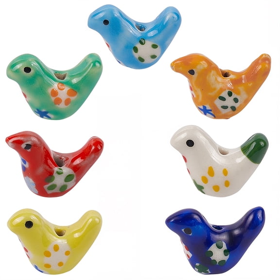 14PCS 7 Colors Pigeon Porcelain Bead with Hole Flower Pattern Bird Shaped Ceramic Floral Handmade Loose Spacer Animal Beads Charm Bulk DIY