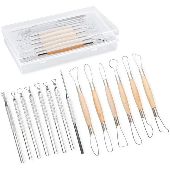 14PCS Aluminum Handle Clay Sculpture Tools Sculpture Polymer Clay and Pottery Ceramics Ribbon Sculpting Tools Set Platinum Silver Detail Texture Tools for Sculpture Pottery DIY
