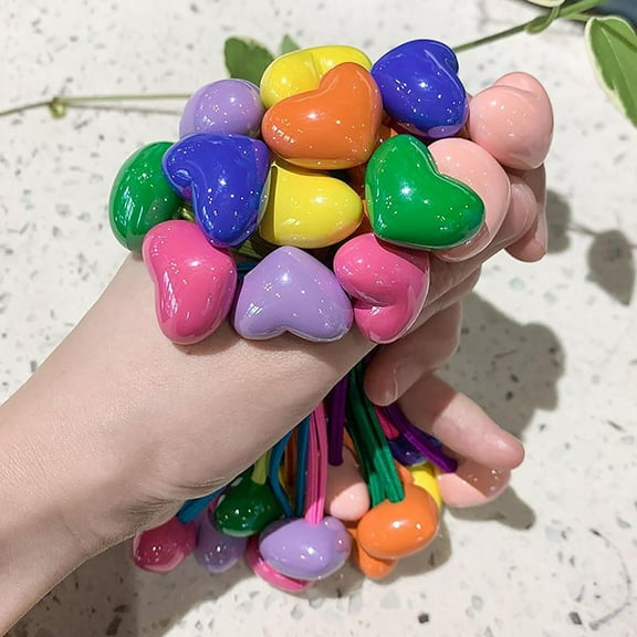14PCS Ball Charm Hair Ties for Little Girls, Double Heart Bead Rubber Band, No Damage Ponytail Holders for Toddler Girls(Heart)