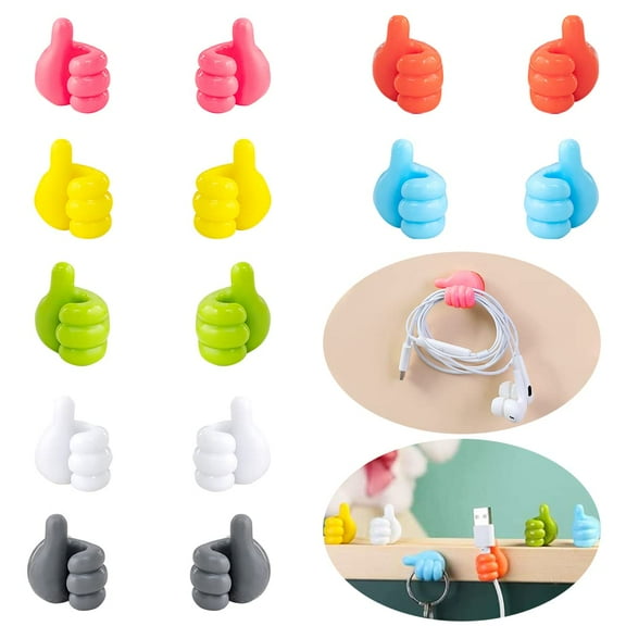14PCS Cable Clips Desk Thumb Cord Holder Self Adhesive Wire Management Organizers Colorful Hooks for Home Office Desk Nightstand Car
