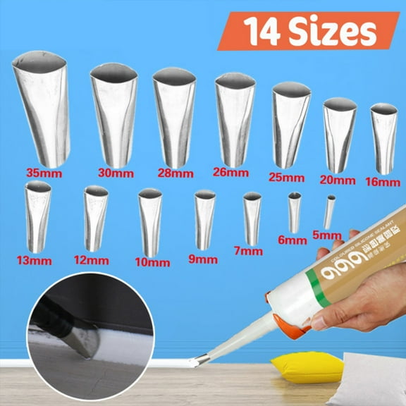 14PCS Caulking Finisher Nozzle Set | Stainless Steel Applicator Tips for Kitchen Bathroom Windows Doors Joints | 14 Sizes 5-35mm | 45掳 Angle Seam Sealer | Easy Clean DIY Pro Use