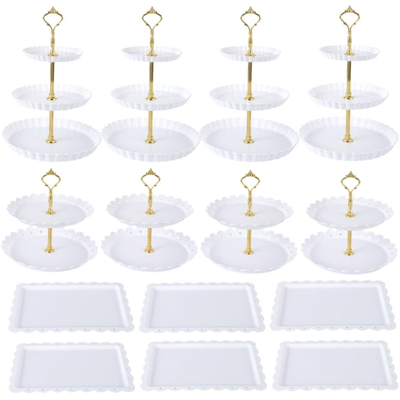 14PCS Dessert Stand Set, Cupcake Stand & Serving Tray Combo with 3 Tier, 2 Tier & Rectangular Trays, Reusable Plastic Display for Party, Wedding, Buffet Table Decor