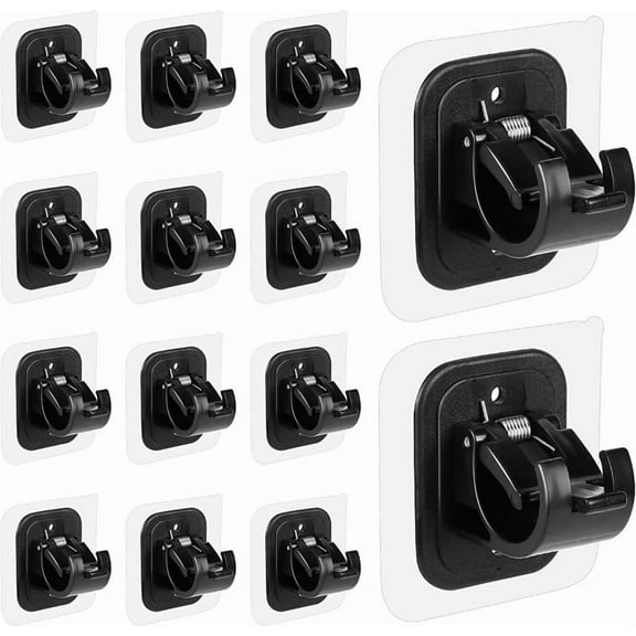 14PCS No Drill Curtain Rod Brackets No Drilling Self Adhesive Curtain Rod Holder Hooks Nail Free Adjustable Curtain Rod Hooks Curtain Hangers for Bathroom Kitchen Home Bathroom and Hotel