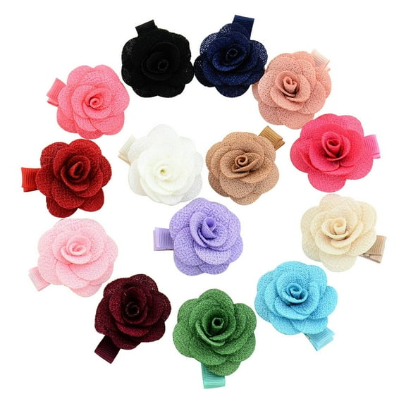 14PCS Flower Hair Clips Barrettes Accessories Rose Flower Fully Lined for Infants Baby Girls Toddlers Kids