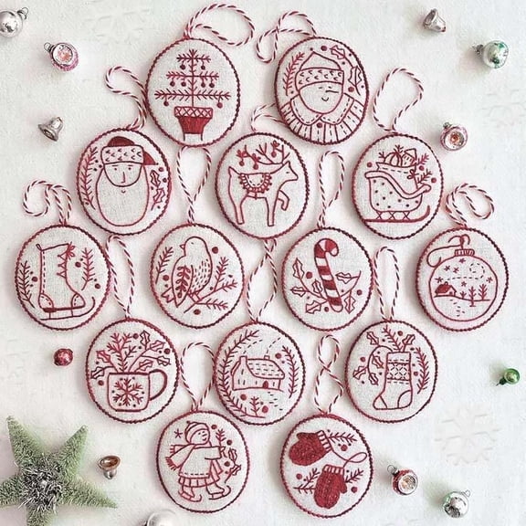 14PCS Hand Embroidery Christmas Ornaments Kit,Christmas Embroidery Kit,Embroidery Kit Christmas Ornaments, Christmas Embroidery Kits for Adults Beginners