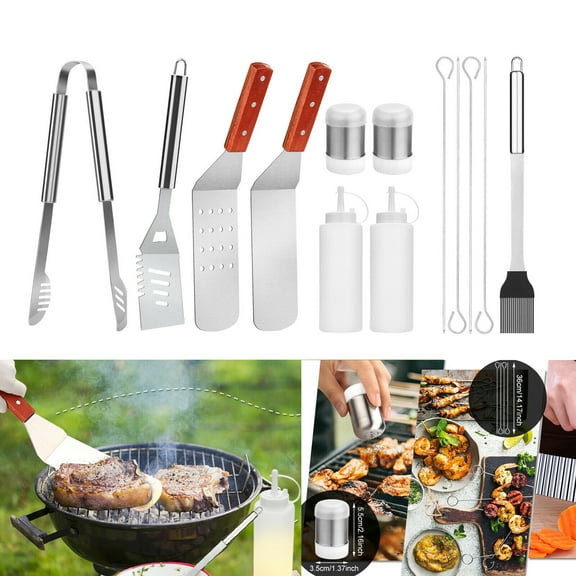14PCS Heavy Duty BBQ Grill Tools Set with Stainless Steel Spatula, Fork, Complete Barbecue Accessories Kit Perfect for Grill