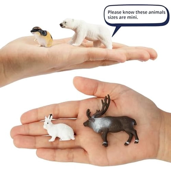 14PCS Mini Arctic Animals Figurines Set, Polar Animals Toys with Polar Bear, Caribou, Penguin, Walrus, Wolf Figurines Cake Toppers Birthday Easter Gifts for Preschool Kids